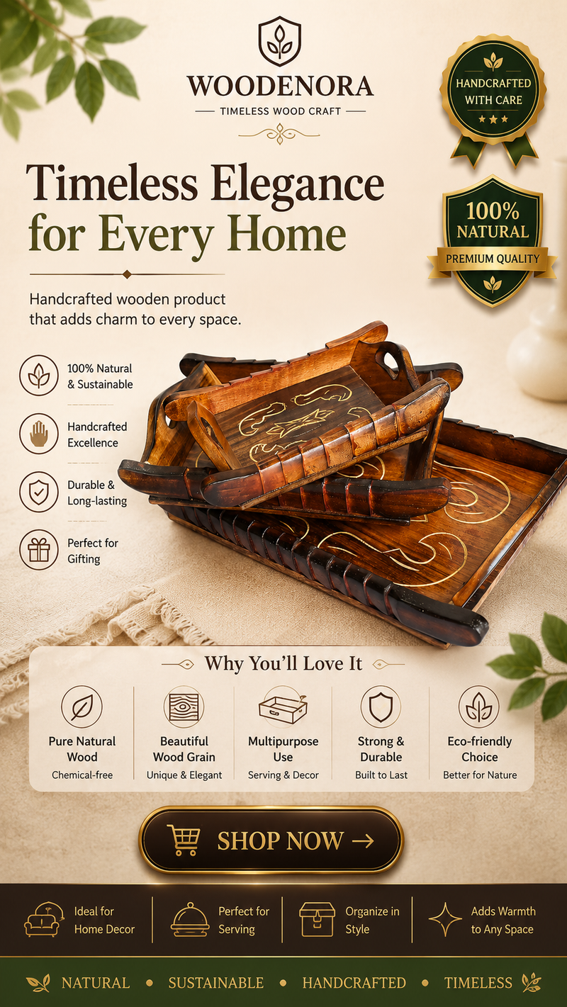 Handcrafted Wooden Serving Tray Set