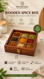 Handcrafted Wooden Spice Box with Glass Lid – 9 Compartment Masala Storage