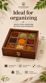 Handcrafted Wooden Spice Box with Glass Lid – 9 Compartment Masala Storage