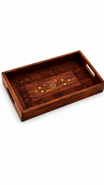 Handcrafted Wooden Serving Tray with Carved Floral Design & Side Handles