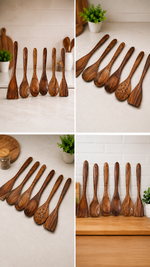 Premium Handcrafted Wooden Kitchen Utensil Set (6 Pieces) | Natural Wooden Cooking Spoons & Spatulas