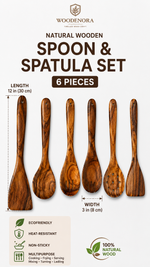 Premium Handcrafted Wooden Kitchen Utensil Set (6 Pieces) | Natural Wooden Cooking Spoons & Spatulas
