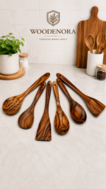 Premium Handcrafted Wooden Kitchen Utensil Set (6 Pieces) | Natural Wooden Cooking Spoons & Spatulas